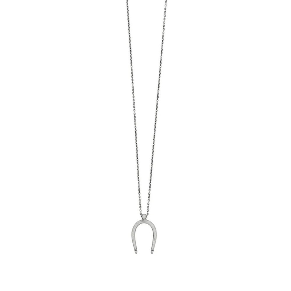 Saint Laurent Small Horse Necklace Brass Metal Argent Oxyde